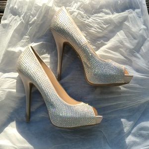 Peep toe rhinestone heels
